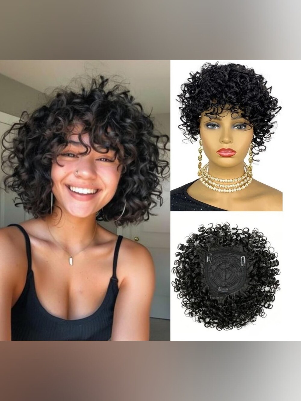 Short Curly Hair Topper for with Bangs For Thinning Hair 360° 3D Cover Synthetic